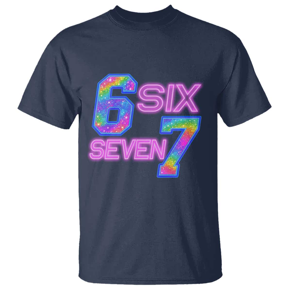 Colorful Neon Light Effect T Shirt Six Seven Meme TS12 Navy Print Your Wear