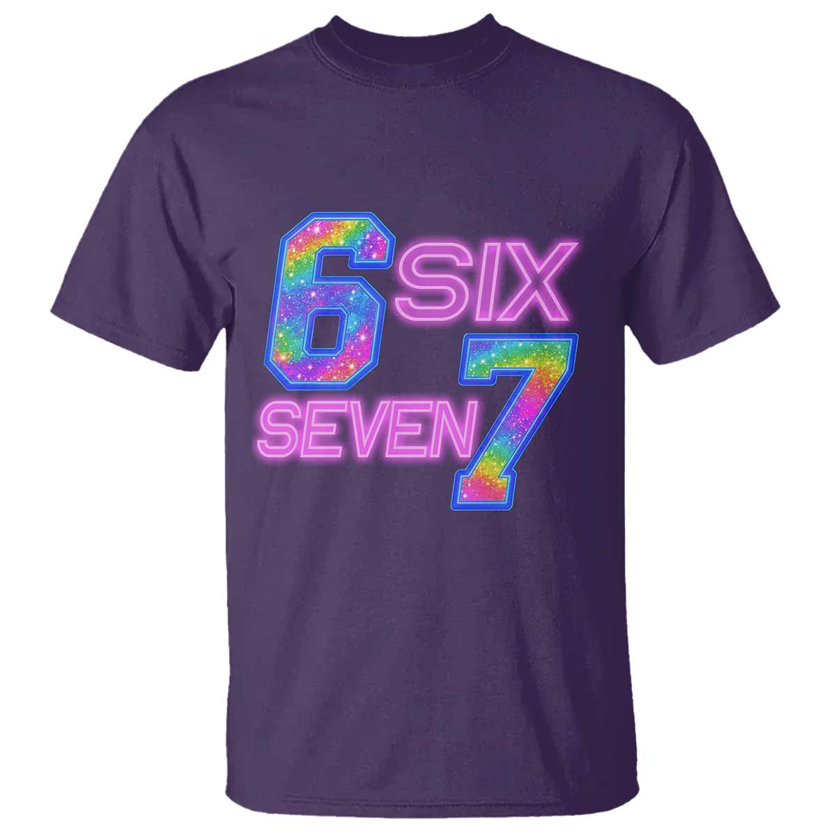 Colorful Neon Light Effect T Shirt Six Seven Meme TS12 Purple Print Your Wear