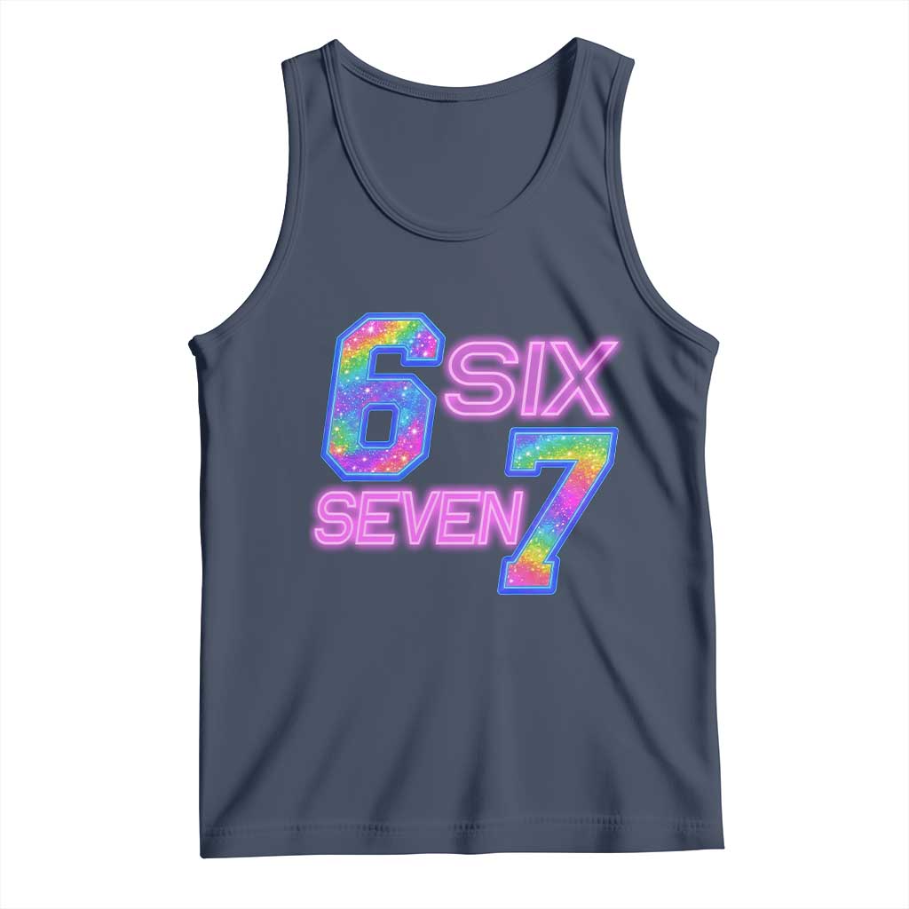 Colorful Neon Light Effect Tank Top Six Seven Meme TS12 Navy Print Your Wear