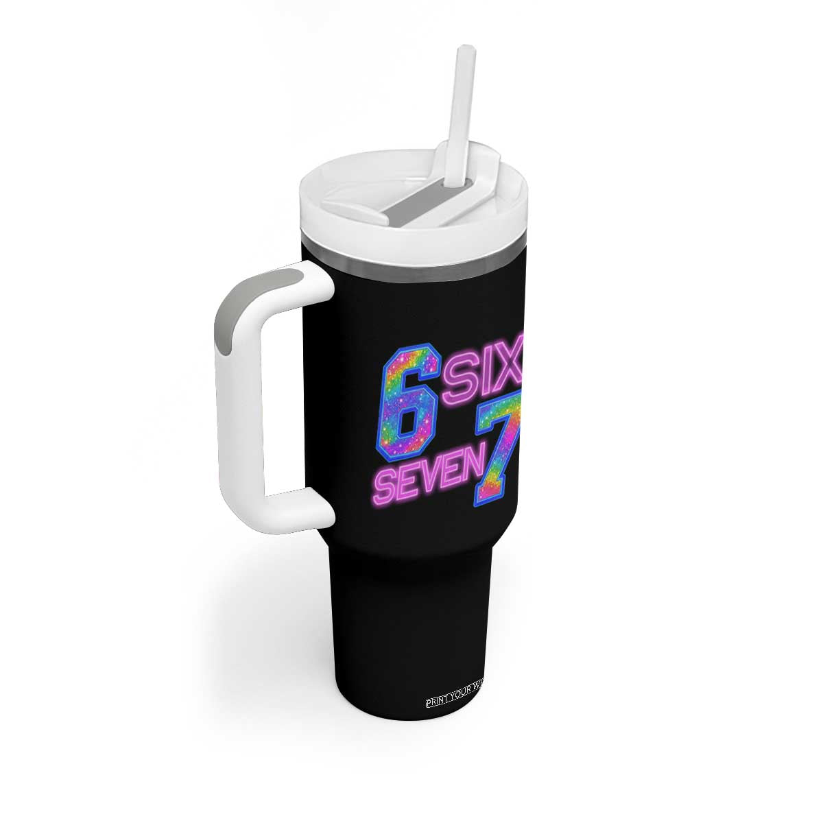 Colorful Neon Light Effect Tumbler With Handle Six Seven Meme TS12 Print Your Wear