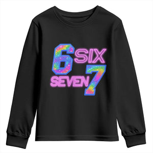 Colorful Neon Light Effect Youth Sweatshirt Six Seven Meme TS12 Black Print Your Wear