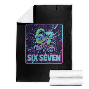 Funny Six Seven Meme Throw Blanket Cyberpunk Neon Style TS12 Black Print Your Wear