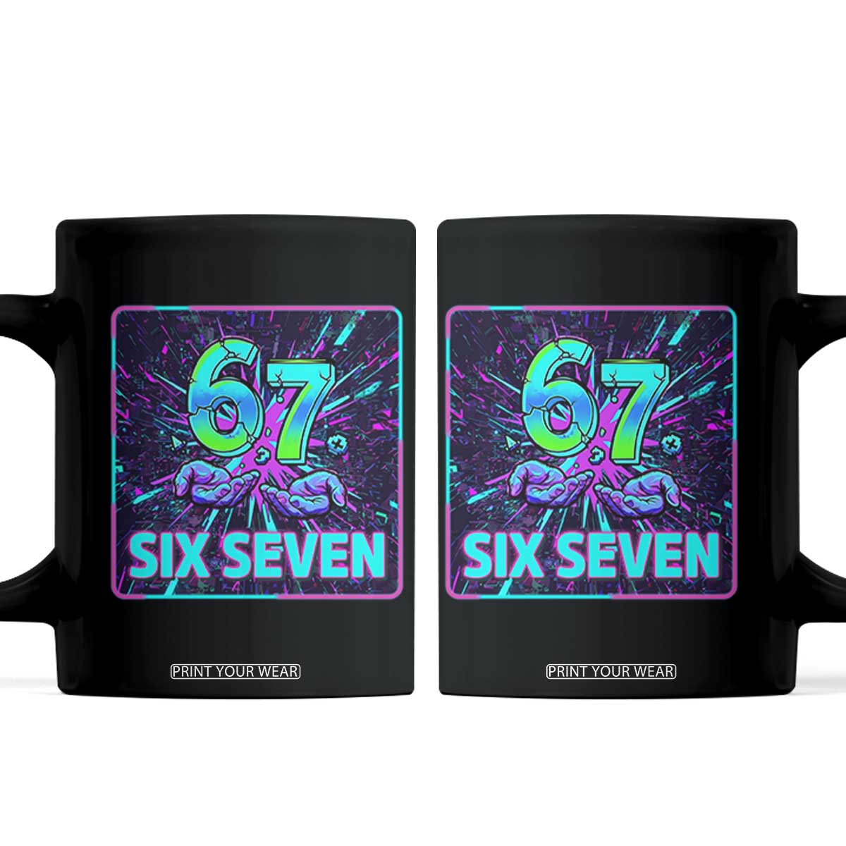 Funny Six Seven Meme Coffee Mug Cyberpunk Neon Style TS12 Black Print Your Wear