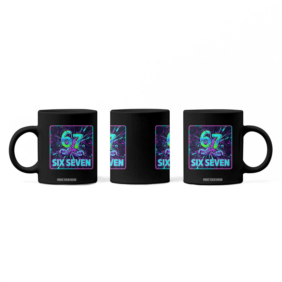 Funny Six Seven Meme Coffee Mug Cyberpunk Neon Style TS12 Print Your Wear