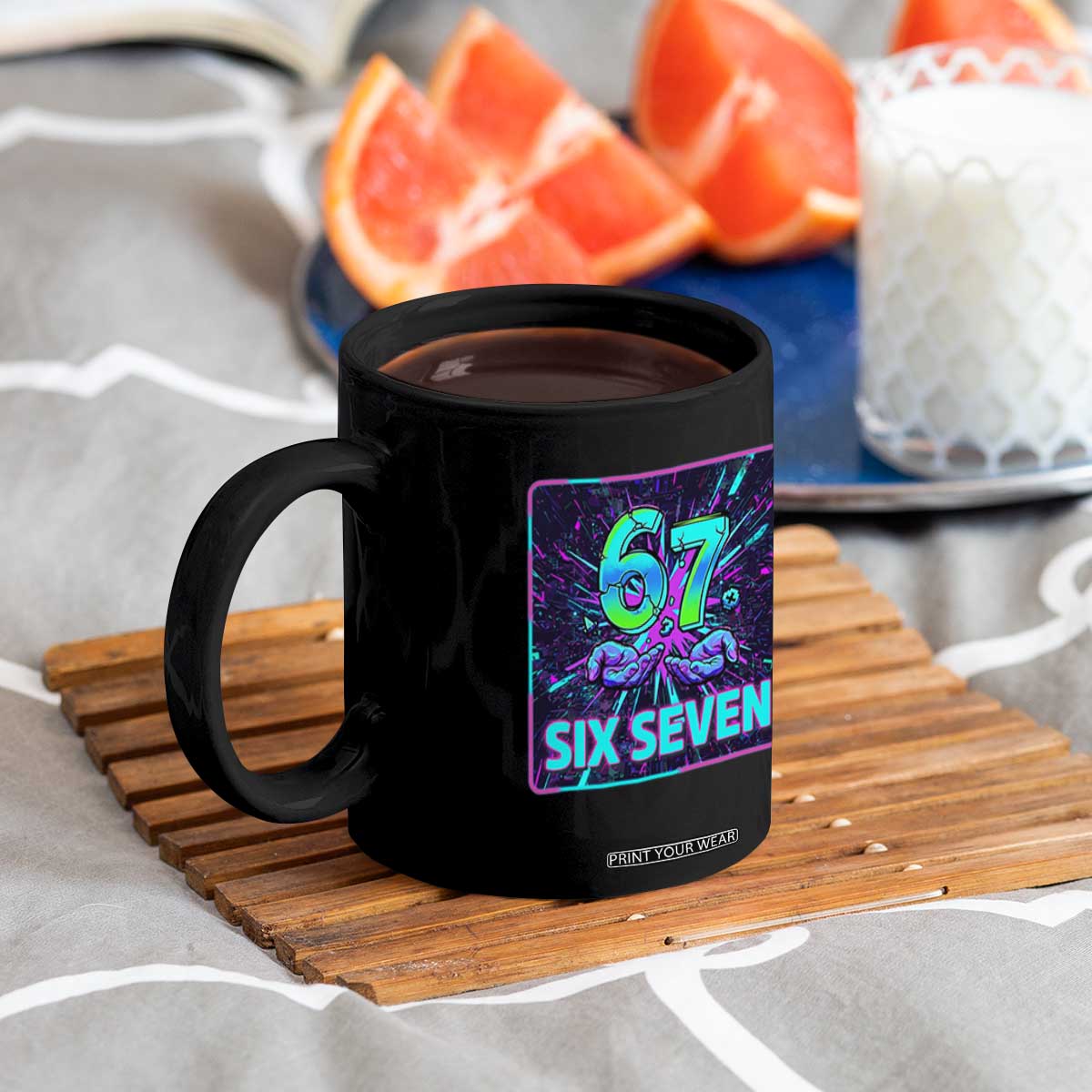 Funny Six Seven Meme Coffee Mug Cyberpunk Neon Style TS12 Print Your Wear