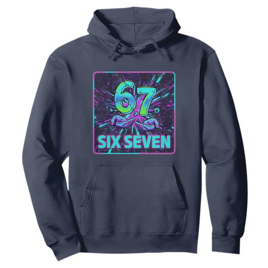 Funny Six Seven Meme Hoodie Cyberpunk Neon Style TS12 Navy Print Your Wear