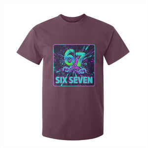 Funny Six Seven Meme T Shirt For Kid Cyberpunk Neon Style TS12 Maroon Print Your Wear