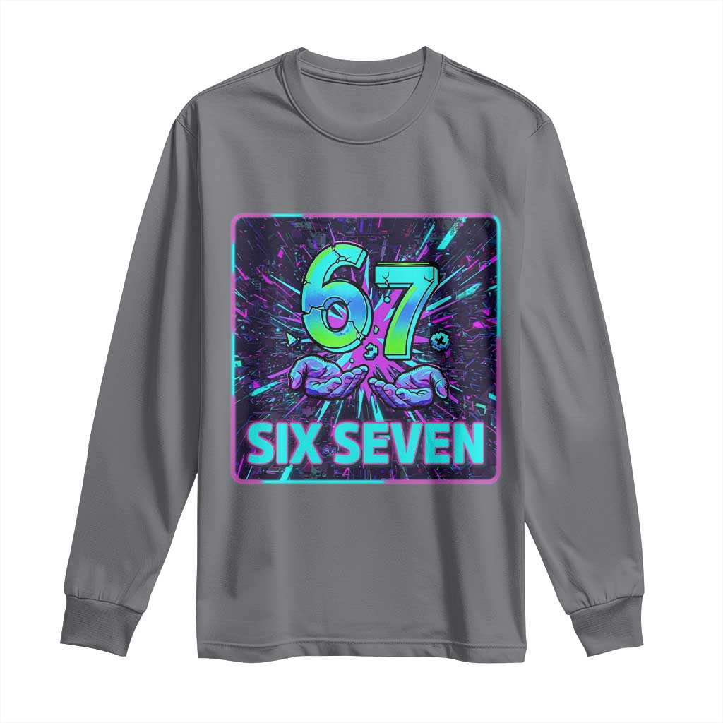 Funny Six Seven Meme Long Sleeve Shirt Cyberpunk Neon Style TS12 Charcoal Print Your Wear