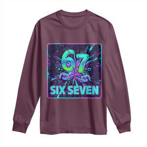 Funny Six Seven Meme Long Sleeve Shirt Cyberpunk Neon Style TS12 Maroon Print Your Wear