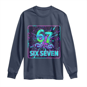 Funny Six Seven Meme Long Sleeve Shirt Cyberpunk Neon Style TS12 Navy Print Your Wear