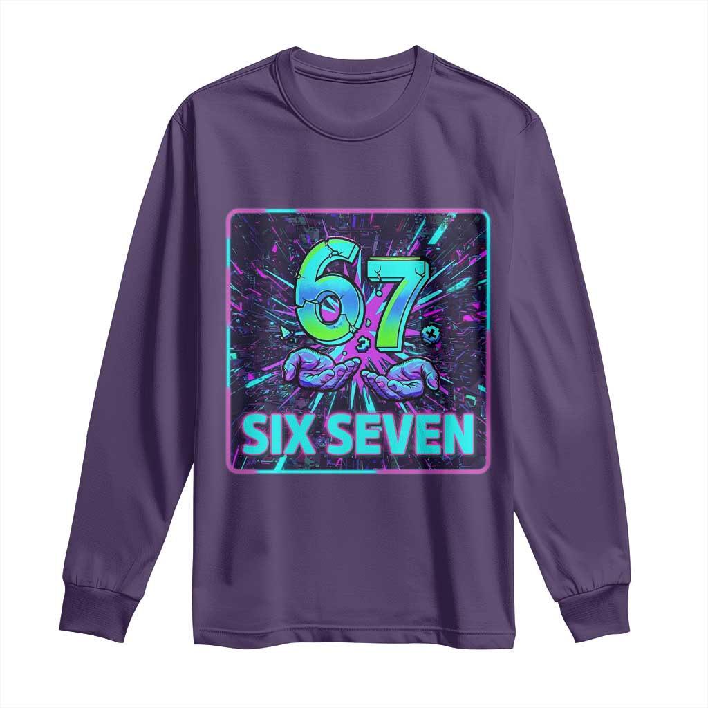 Funny Six Seven Meme Long Sleeve Shirt Cyberpunk Neon Style TS12 Purple Print Your Wear