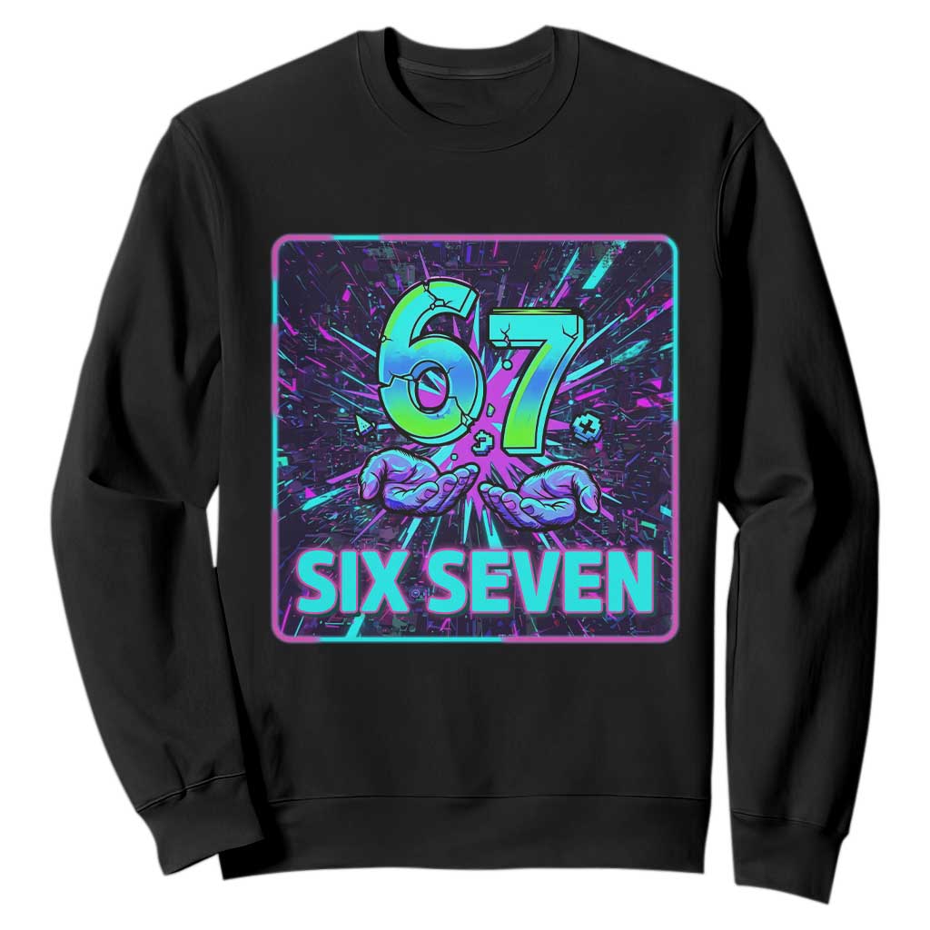 Funny Six Seven Meme Sweatshirt Cyberpunk Neon Style TS12 Black Print Your Wear
