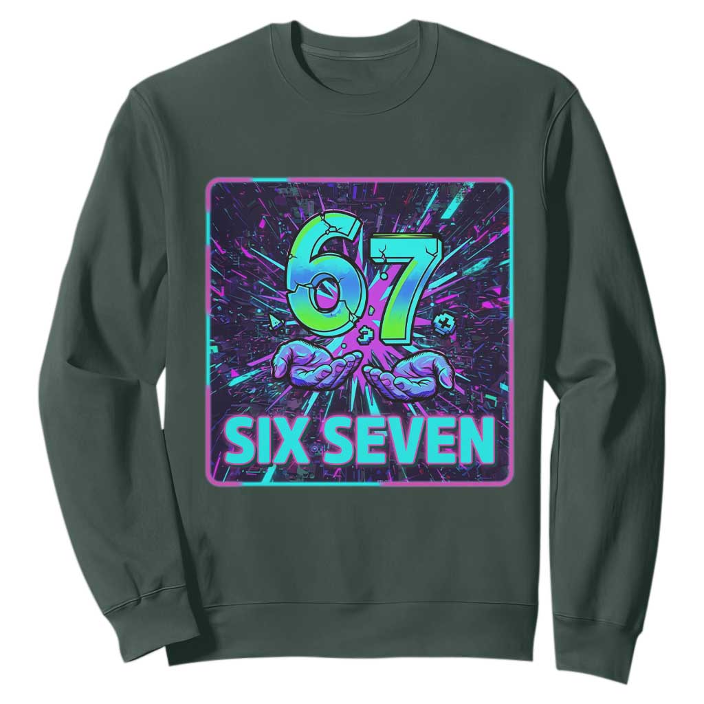 Funny Six Seven Meme Sweatshirt Cyberpunk Neon Style TS12 Dark Forest Green Print Your Wear