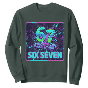 Funny Six Seven Meme Sweatshirt Cyberpunk Neon Style TS12 Dark Forest Green Print Your Wear