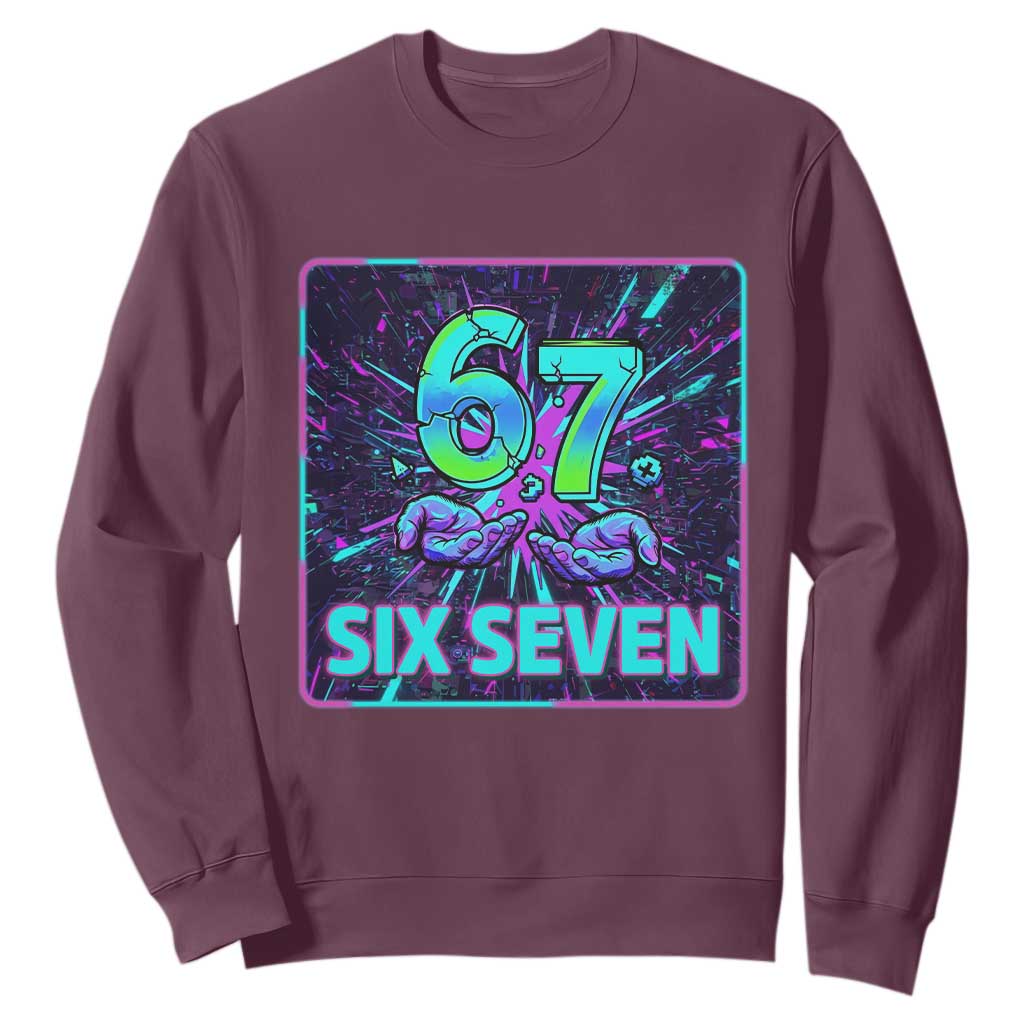 Funny Six Seven Meme Sweatshirt Cyberpunk Neon Style TS12 Maroon Print Your Wear