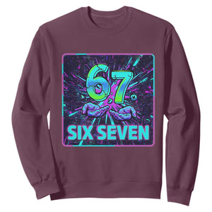 Funny Six Seven Meme Sweatshirt Cyberpunk Neon Style TS12 Maroon Print Your Wear