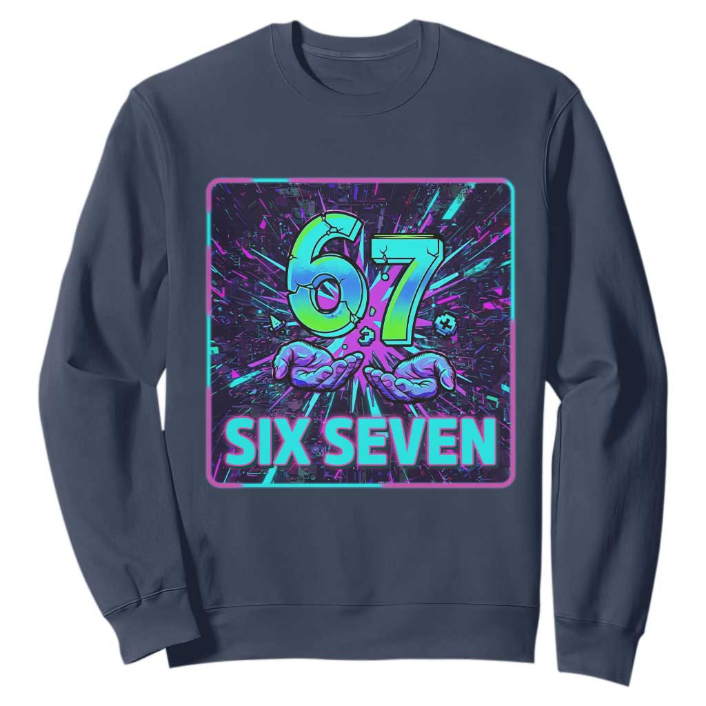 Funny Six Seven Meme Sweatshirt Cyberpunk Neon Style TS12 Navy Print Your Wear
