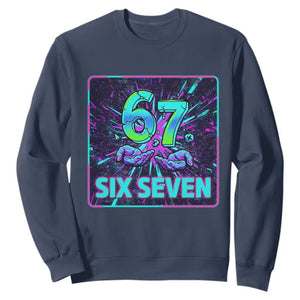 Funny Six Seven Meme Sweatshirt Cyberpunk Neon Style TS12 Navy Print Your Wear