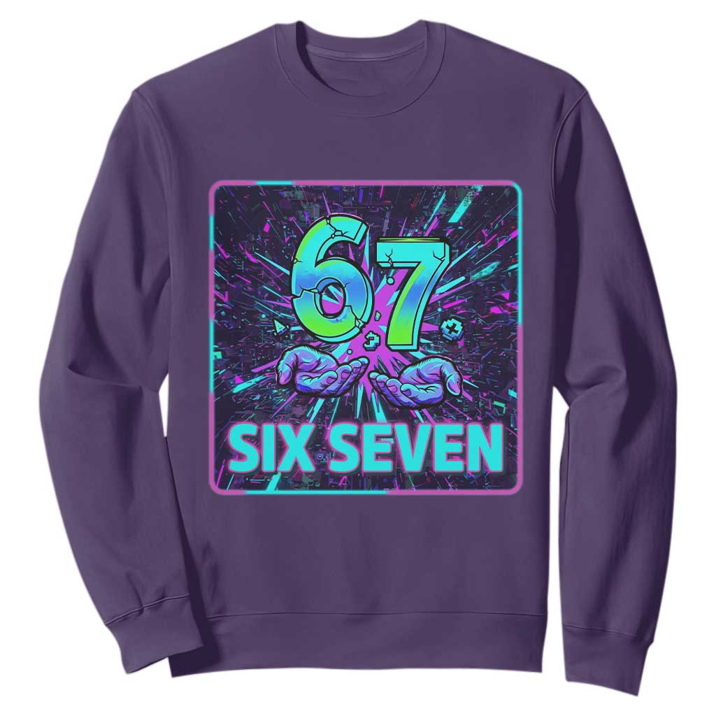 Funny Six Seven Meme Sweatshirt Cyberpunk Neon Style TS12 Purple Print Your Wear