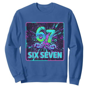 Funny Six Seven Meme Sweatshirt Cyberpunk Neon Style TS12 Royal Blue Print Your Wear