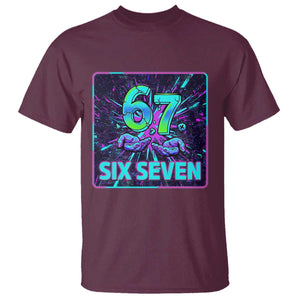 Funny Six Seven Meme T Shirt Cyberpunk Neon Style TS12 Maroon Print Your Wear