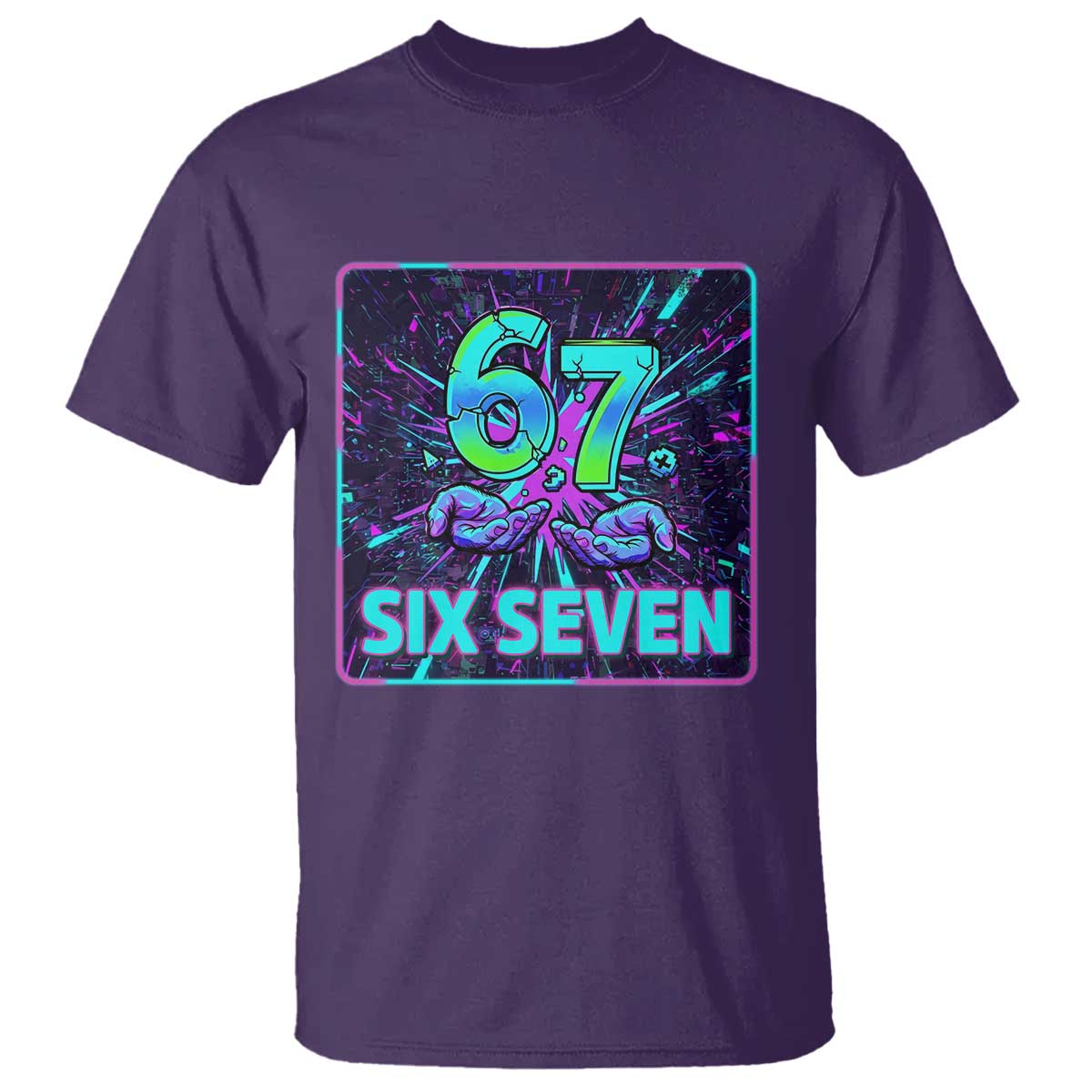 Funny Six Seven Meme T Shirt Cyberpunk Neon Style TS12 Purple Print Your Wear