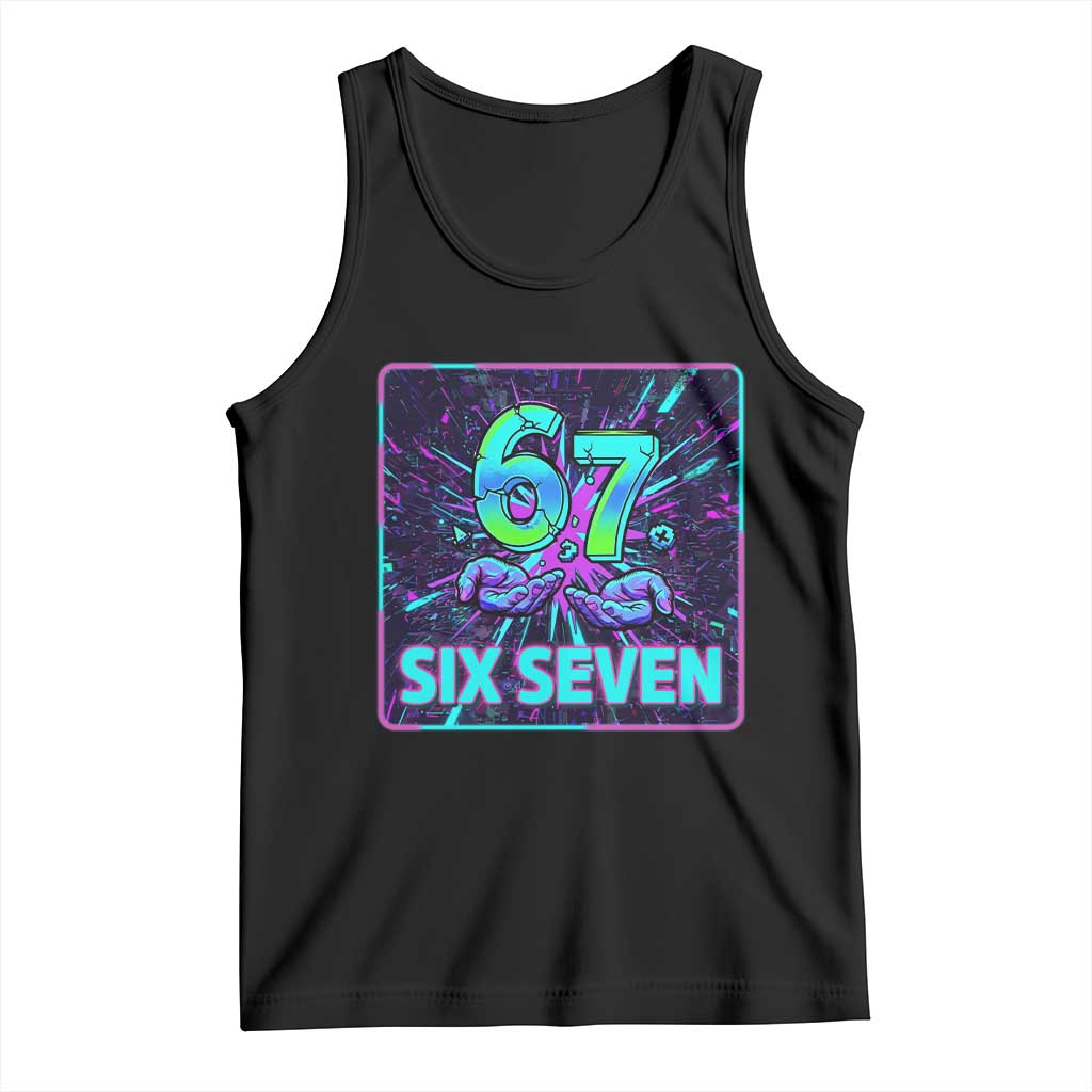 Funny Six Seven Meme Tank Top Cyberpunk Neon Style TS12 Black Print Your Wear