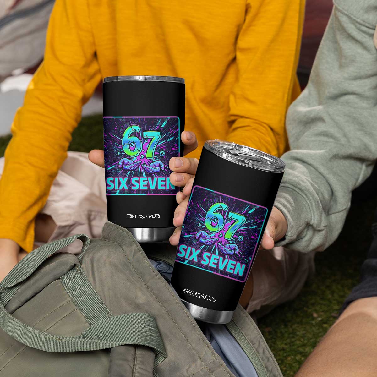 Funny Six Seven Meme Tumbler Cup Cyberpunk Neon Style TS12 Print Your Wear