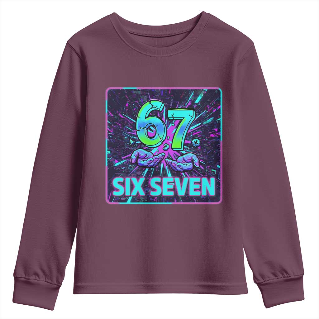 Funny Six Seven Meme Youth Sweatshirt Cyberpunk Neon Style TS12 Maroon Print Your Wear