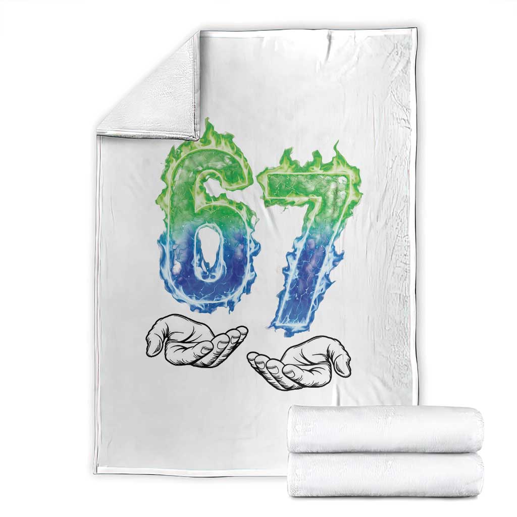 Green Fire Flame Six Seven Throw Blanket Trendy Meme Gift TS12 White Print Your Wear