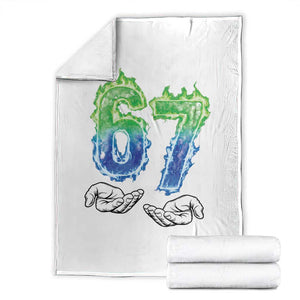 Green Fire Flame Six Seven Throw Blanket Trendy Meme Gift TS12 White Print Your Wear