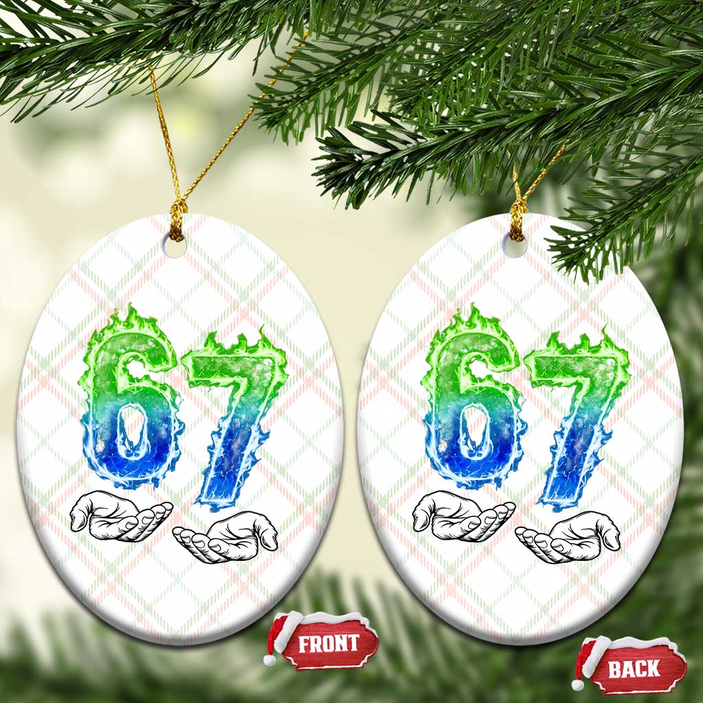 Green Fire Flame Six Seven Ceramic Ornament Trendy Meme Gift TS12 Print Your Wear