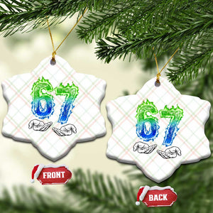Green Fire Flame Six Seven Ceramic Ornament Trendy Meme Gift TS12 Print Your Wear