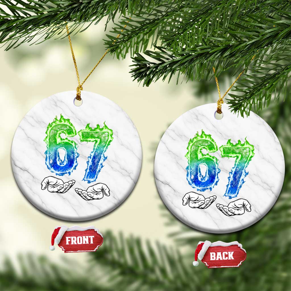 Green Fire Flame Six Seven Ceramic Ornament Trendy Meme Gift TS12 1pc White Marble Print Your Wear