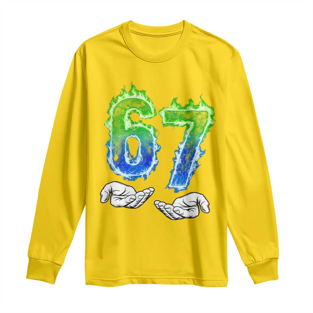 Green Fire Flame Six Seven Long Sleeve Shirt Trendy Meme Gift TS12 Daisy Print Your Wear
