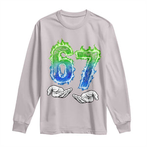 Green Fire Flame Six Seven Long Sleeve Shirt Trendy Meme Gift TS12 Ice Gray Print Your Wear