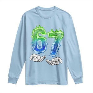 Green Fire Flame Six Seven Long Sleeve Shirt Trendy Meme Gift TS12 Light Blue Print Your Wear