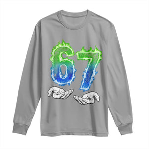 Green Fire Flame Six Seven Long Sleeve Shirt Trendy Meme Gift TS12 Sport Gray Print Your Wear