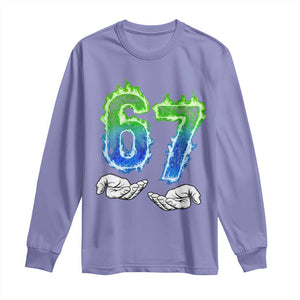Green Fire Flame Six Seven Long Sleeve Shirt Trendy Meme Gift TS12 Violet Print Your Wear