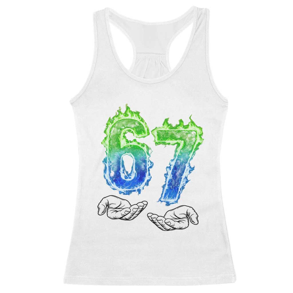 Green Fire Flame Six Seven Racerback Tank Top Trendy Meme Gift TS12 White Print Your Wear