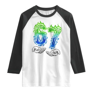 Green Fire Flame Six Seven Raglan Shirt Trendy Meme Gift TS12 White Black Print Your Wear