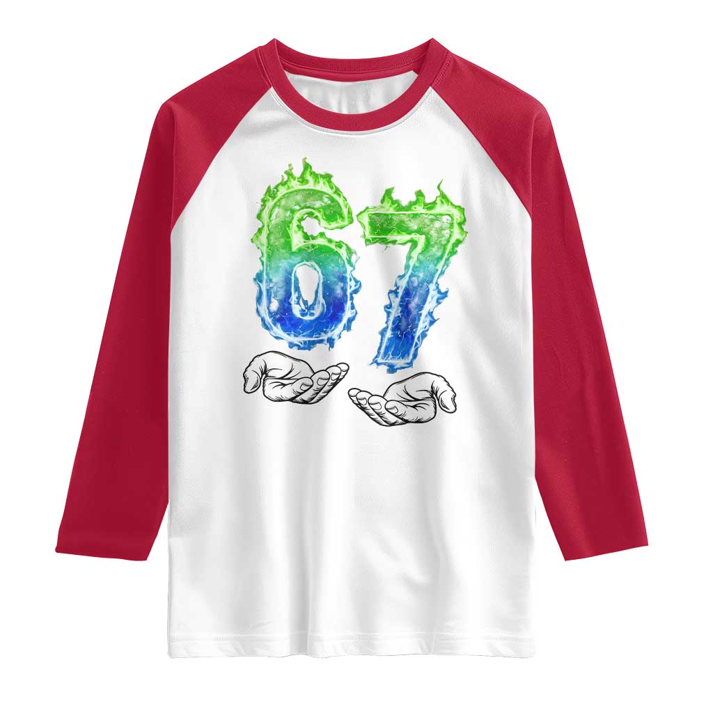 Green Fire Flame Six Seven Raglan Shirt Trendy Meme Gift TS12 White Red Print Your Wear