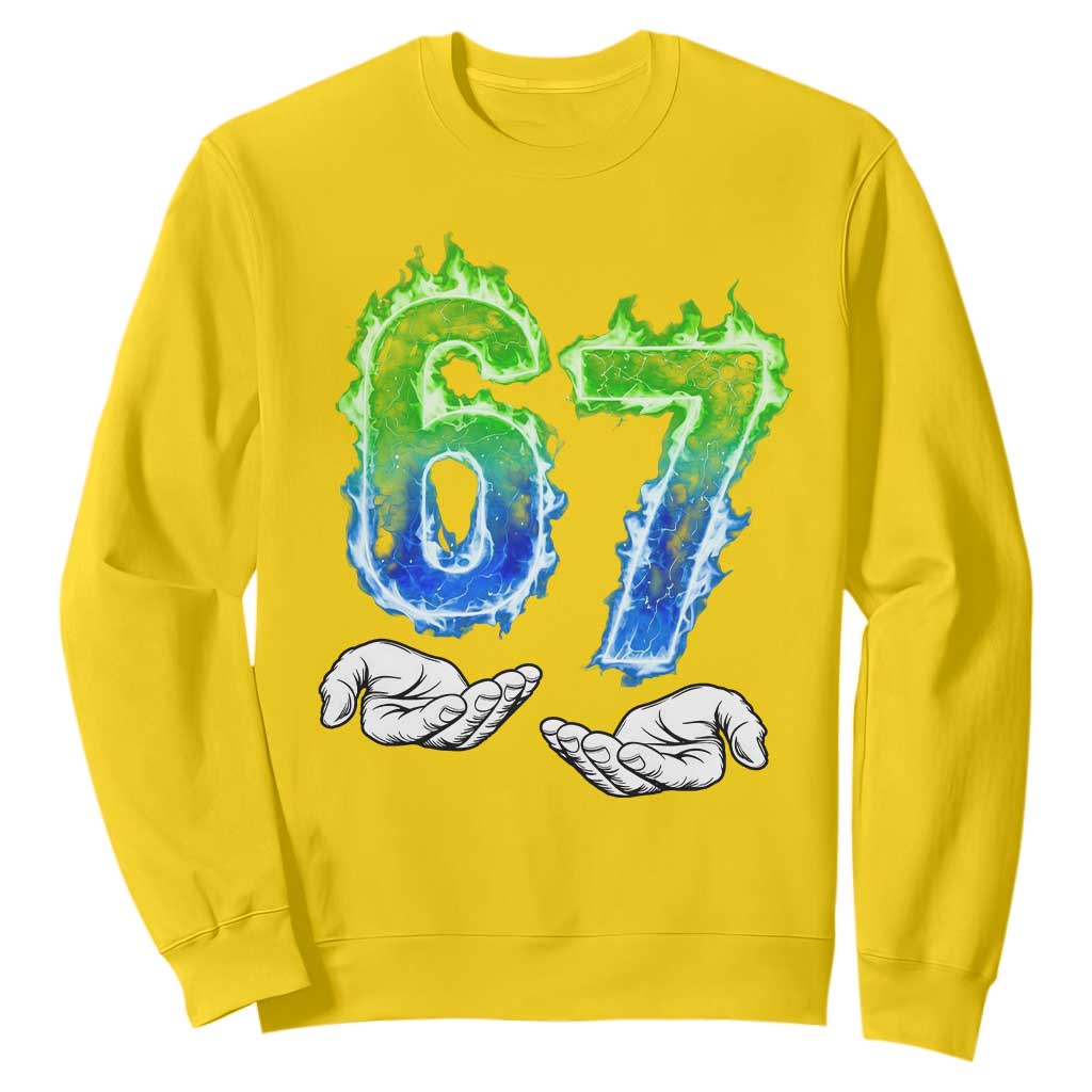 Green Fire Flame Six Seven Sweatshirt Trendy Meme Gift TS12 Daisy Print Your Wear