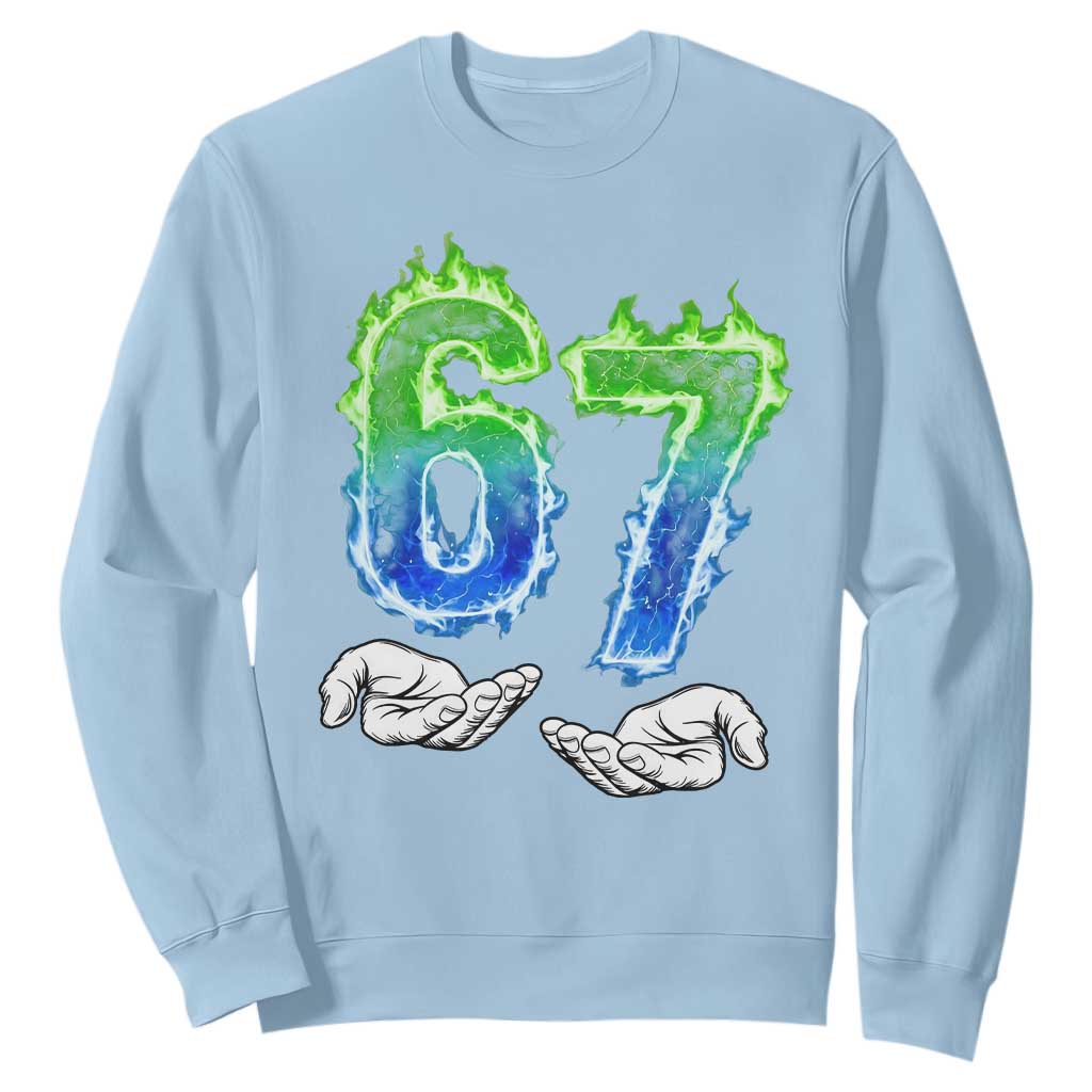 Green Fire Flame Six Seven Sweatshirt Trendy Meme Gift TS12 Light Blue Print Your Wear