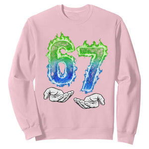 Green Fire Flame Six Seven Sweatshirt Trendy Meme Gift TS12 Light Pink Print Your Wear