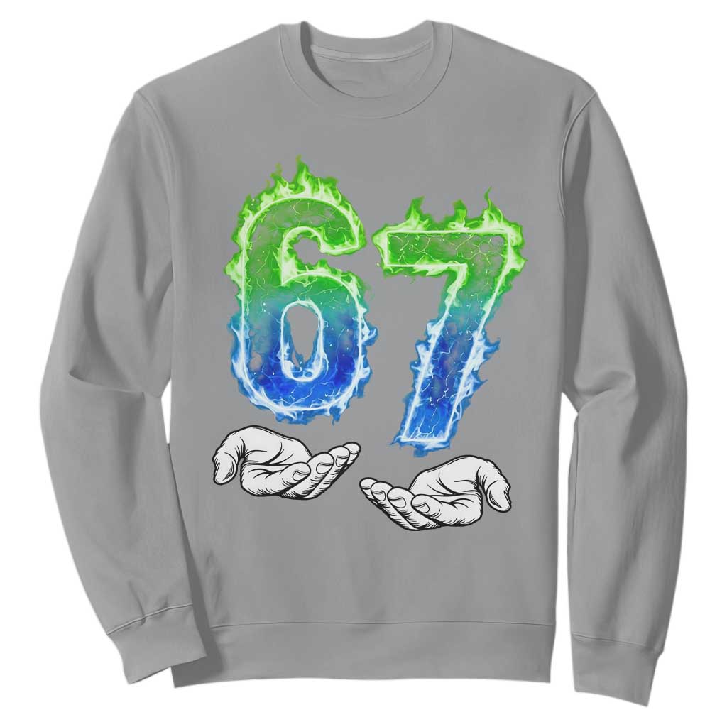 Green Fire Flame Six Seven Sweatshirt Trendy Meme Gift TS12 Sport Gray Print Your Wear
