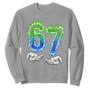 Green Fire Flame Six Seven Sweatshirt Trendy Meme Gift TS12 Sport Gray Print Your Wear