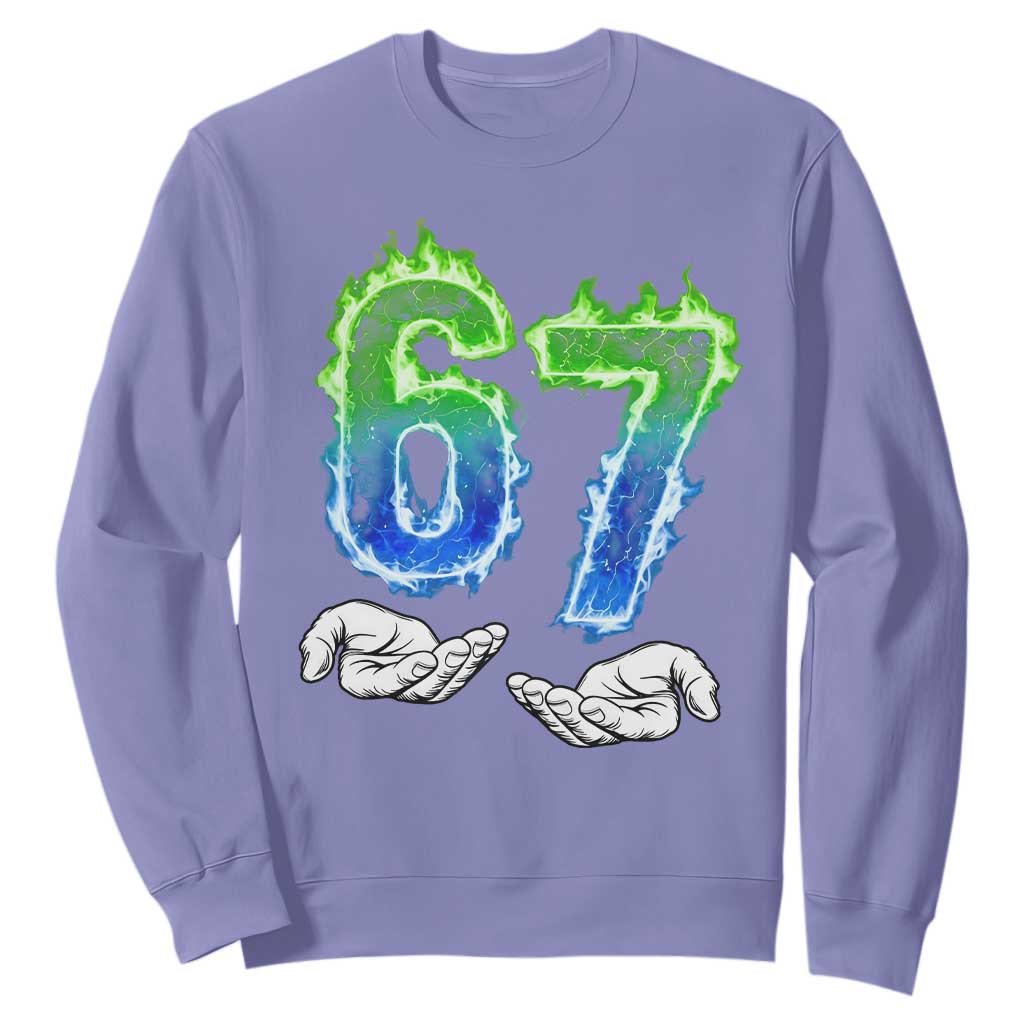 Green Fire Flame Six Seven Sweatshirt Trendy Meme Gift TS12 Violet Print Your Wear