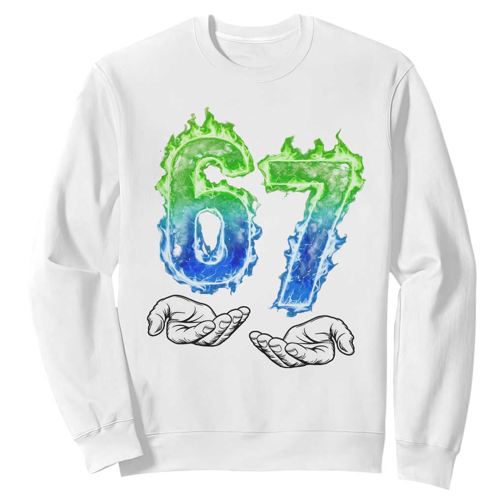 Green Fire Flame Six Seven Sweatshirt Trendy Meme Gift TS12 White Print Your Wear