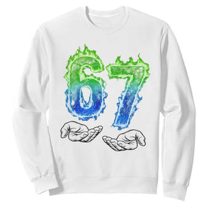 Green Fire Flame Six Seven Sweatshirt Trendy Meme Gift TS12 White Print Your Wear